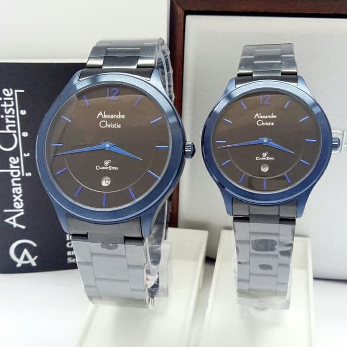 JAM TANGAN COUPLE ALEXANDRE CHRISTIE AC 8623 BLACK BLUE ORIGINAL