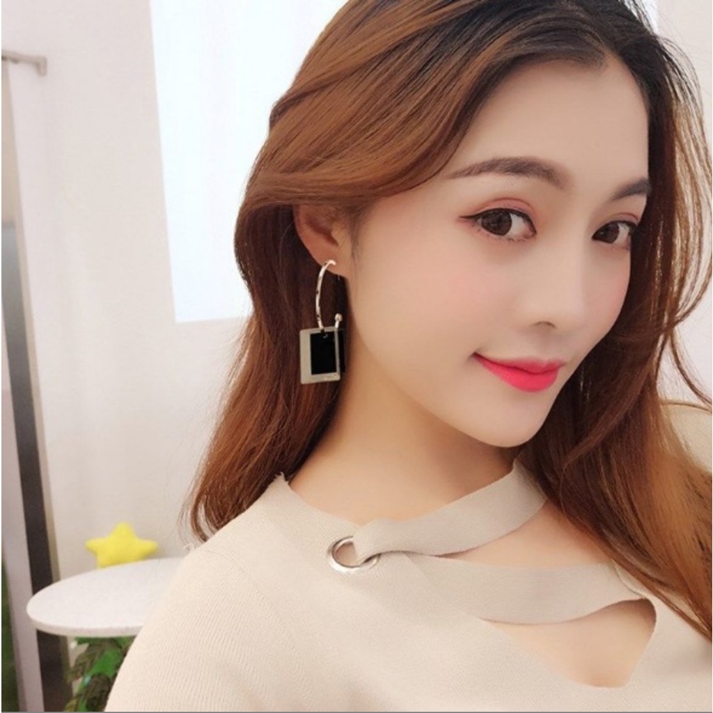 Anting  2 Layers Tusuk HOOP Besar Segiempat  Korea Fashion Women Earring Giwang Aksesoris Cewe Geometri Shape