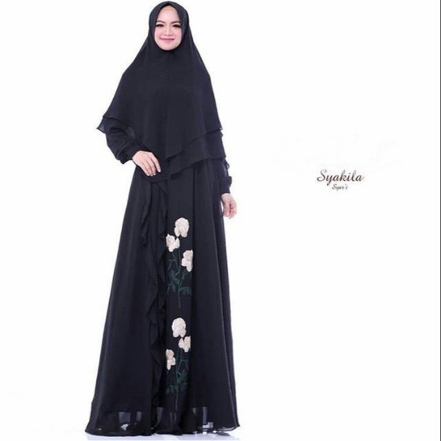 Gamis syari, Gamis ceruty babydoll bordir cantik, Syakila Syar'i