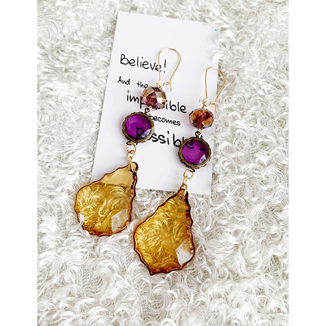 LRC Anting Tusuk Fashion Yellow Brown Alloy Resin Geometric Earrings F81881