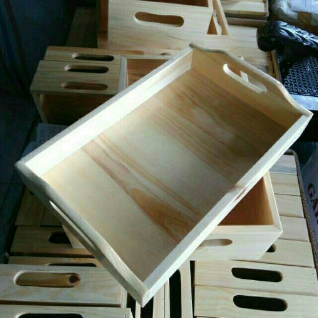 Nampan Kayu / Baki Kayu / Tray Kayu Pinus 28 x 18 pegangan melengkung