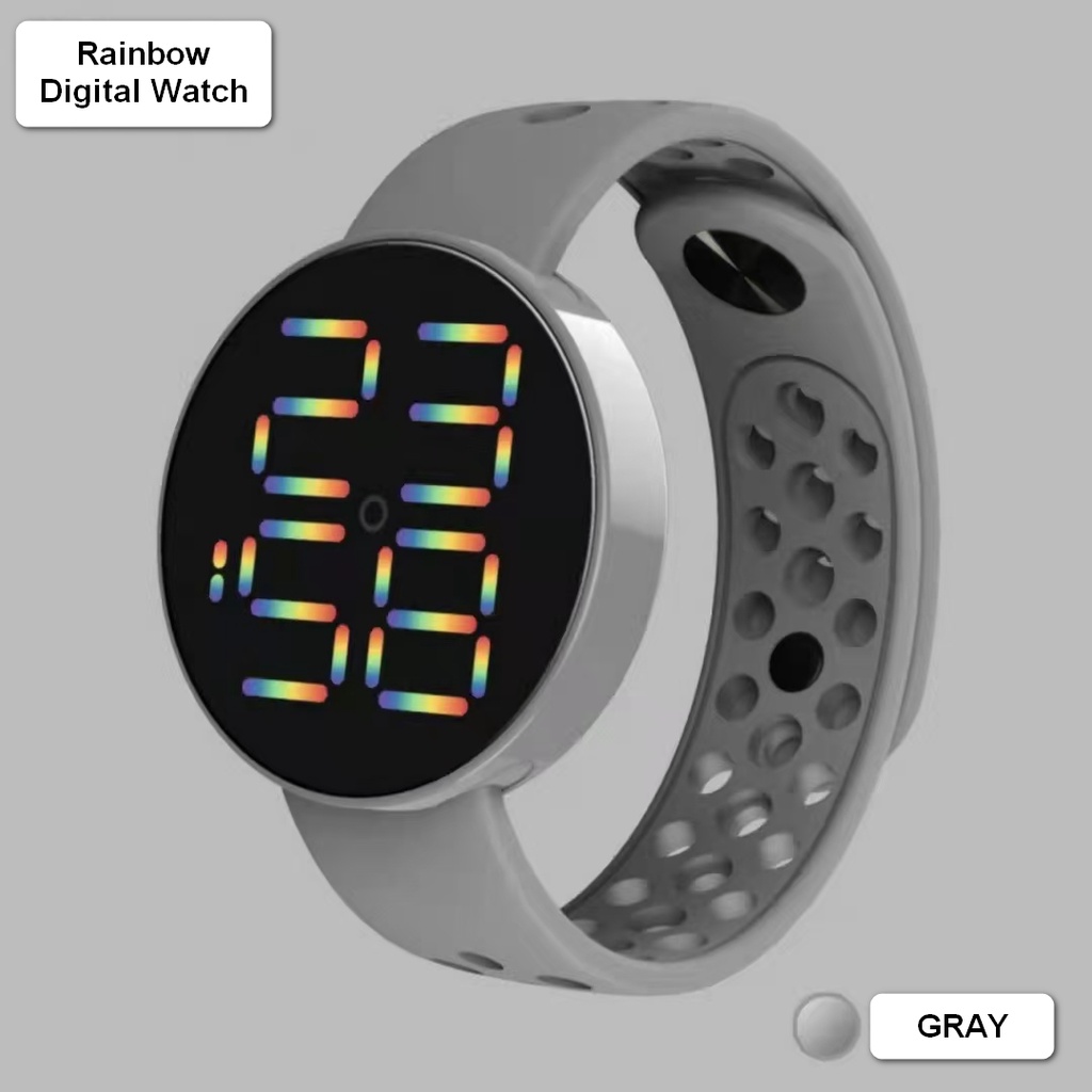JAM TANGAN DIGITAL ANTI AIR MURAH RAINBOW WATCH KARET SPORT LED PRIA WANITA COUPLE HIGH QUALITY COD-GRAY/ABU