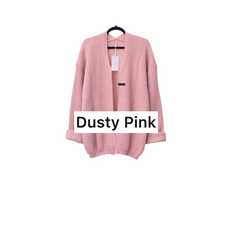 KARDIGAN RAJUT WANITA OVERSIZED / LOOCY POCKET CARDIE OVERSIZED PREMIUM-Dusty Pink