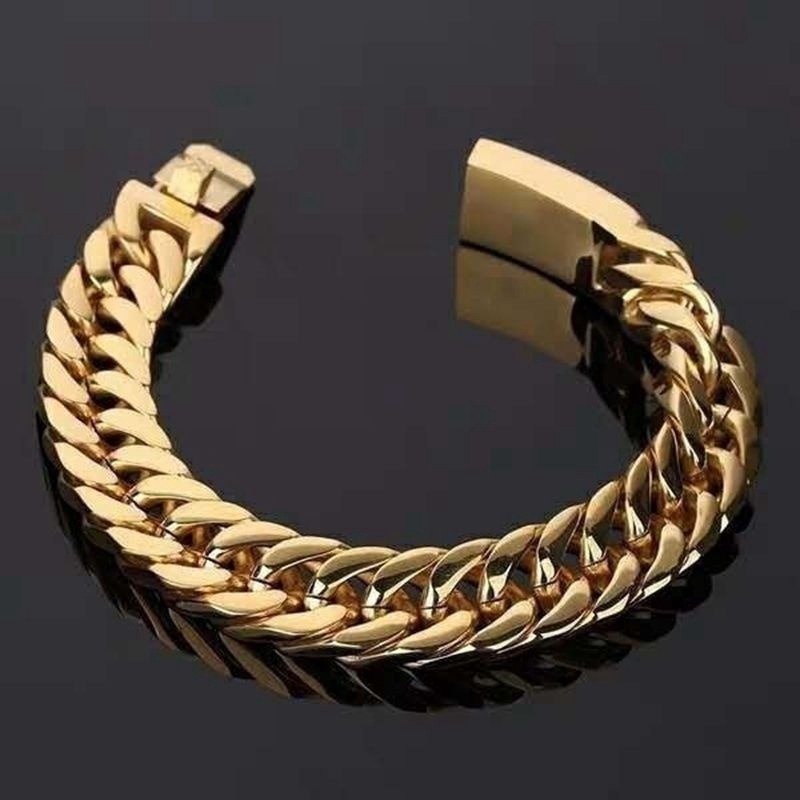 Gelang Rantai Cuba 18K Gold Gaya Punk Untuk Pria Dan Wanita