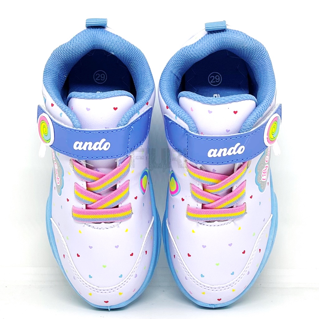 FIURI - ANDO ORIGINAL -  LILY CANDY PEREKAT 29-32 PUTIH BIRU UNGU PINK  - SNEAKERS KANVAS SOL KARET ANAK KECIL PEREMPUAN  - SEPATU PERMEN LOLIPOP KETS LUCU FASHION TRENDY - SEPATU SEKOLAH PAUD TK KRETEKAN PEREKAT CEWEK MURAH PROMO DISKON BONUS KAOS KAKI