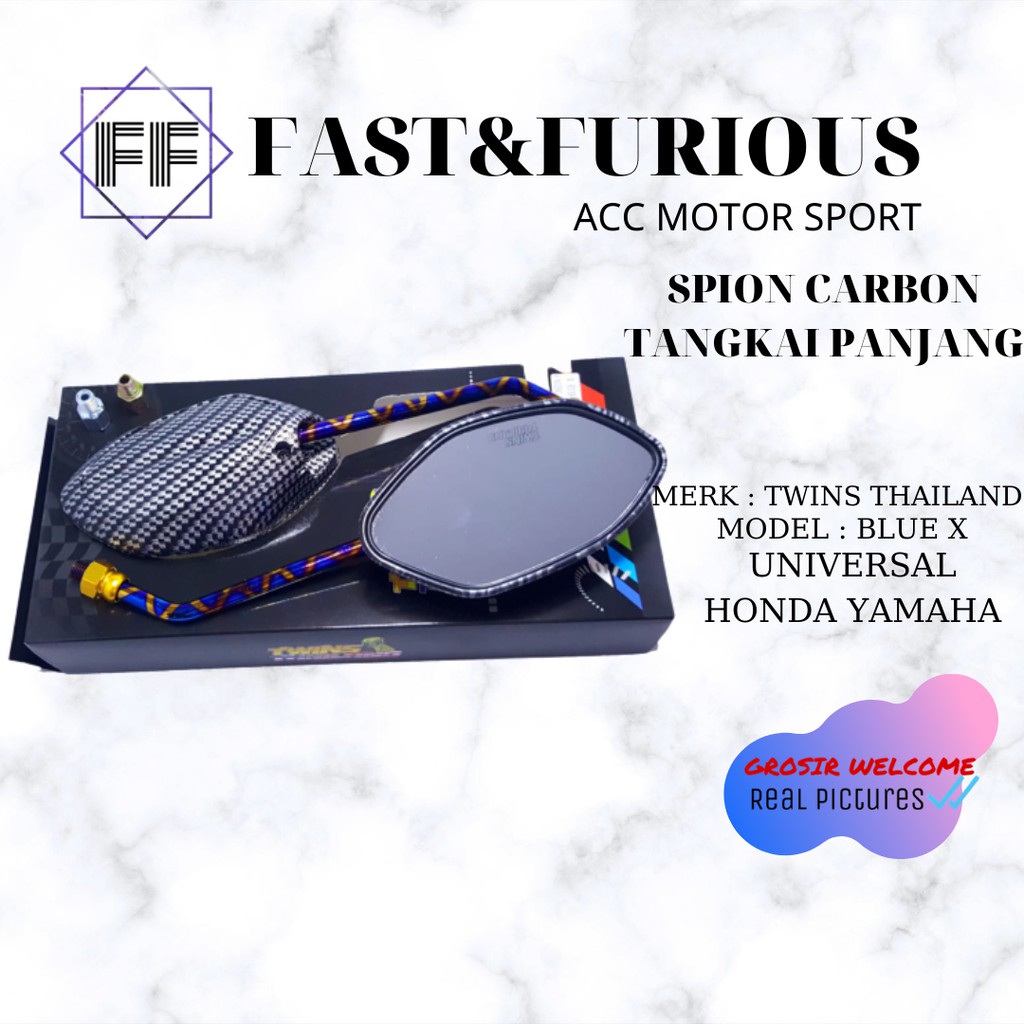 Spion Carbon Chrome Beat Drat Honda / Spion Karbon Chrome Beat Vario Scoopy Dll-BLUE X PANJANG