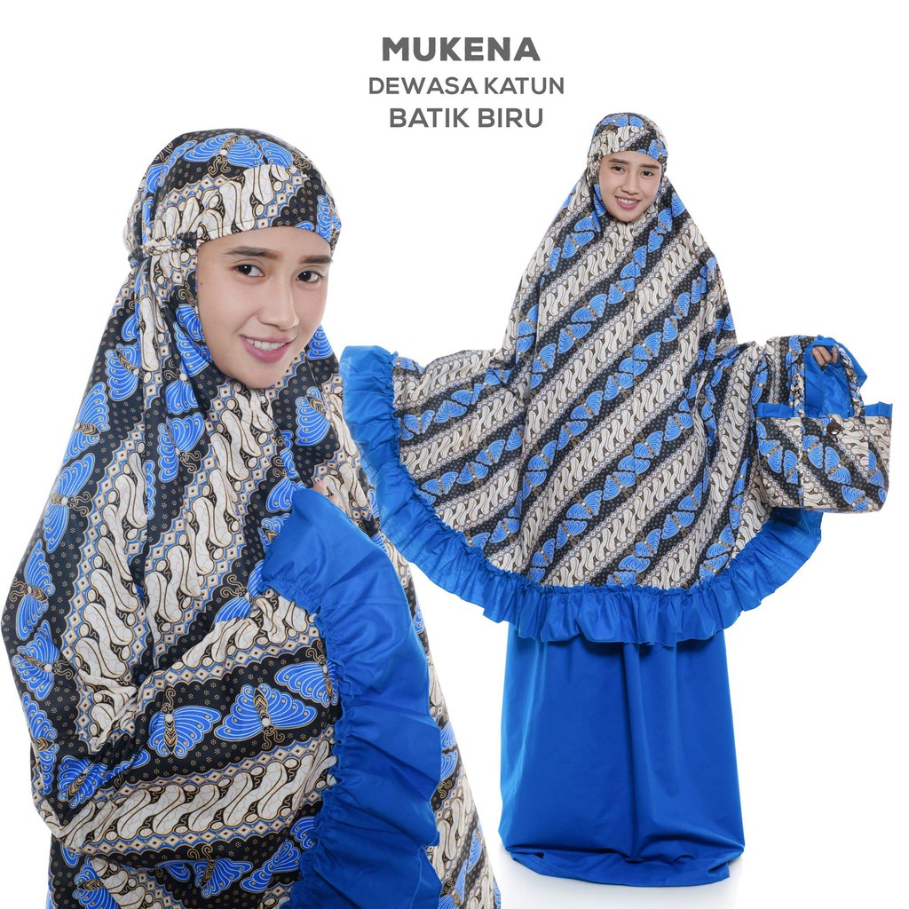 MUKENA COUPLE TAS KEPANG BATIK BIRU IBU DAN ANAK