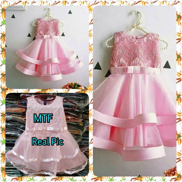 Dress Gaun Pesta Import Anak Mewah Anggun Dan Kerah Mutiara 12896 MQ865 Dress Pink Giovani Kid - 2-