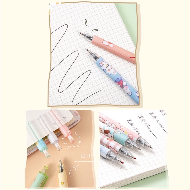 READY STOCK - 1 PCS Pen Gel Retractable Black Ink 0.5 Fancy Cute Animals Pretty Korean Style Japanese Kawaii Cartoon For Student - Pulpen Mekanik Tinta Hitam Lucu Unik Imut Karakter Kartun Cantik Gaya Korea Jepang Minimalis Lovely Untuk Pelajar Aesthetic