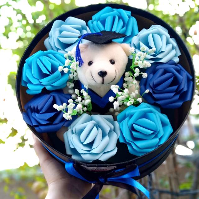 Paper Flower Bloom Box + Boneka Wisuda /  Bouquet Bunga Bucket Buket Graduation