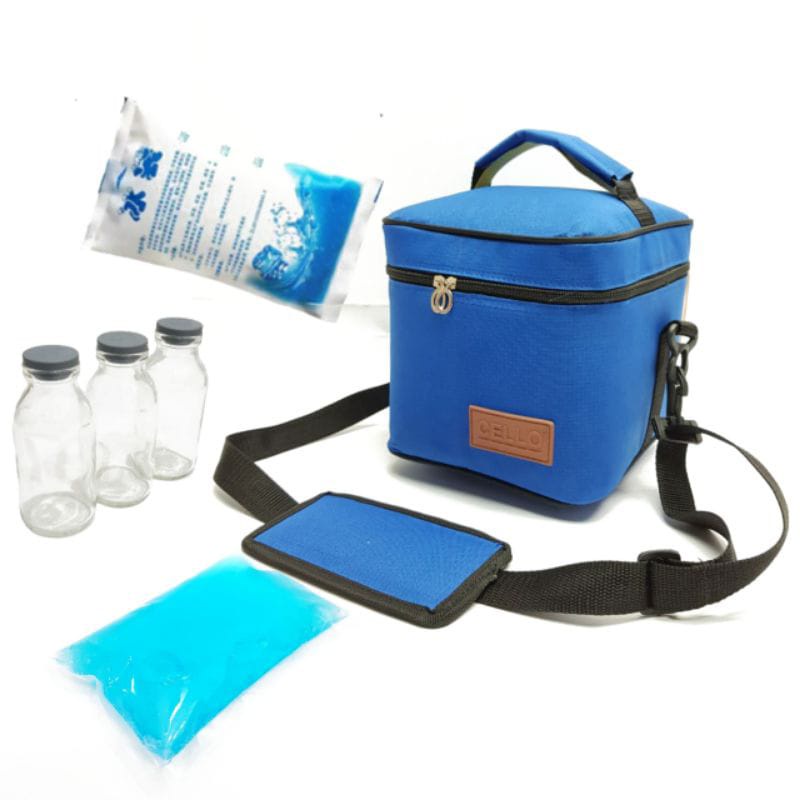 COOLER BAG  + 3 BOTOL ASI + GEL BIRU &amp; PUTIH / S1 /  tas penyimpanan asi / TAS BAYI / TAS BABY NEW CELLO