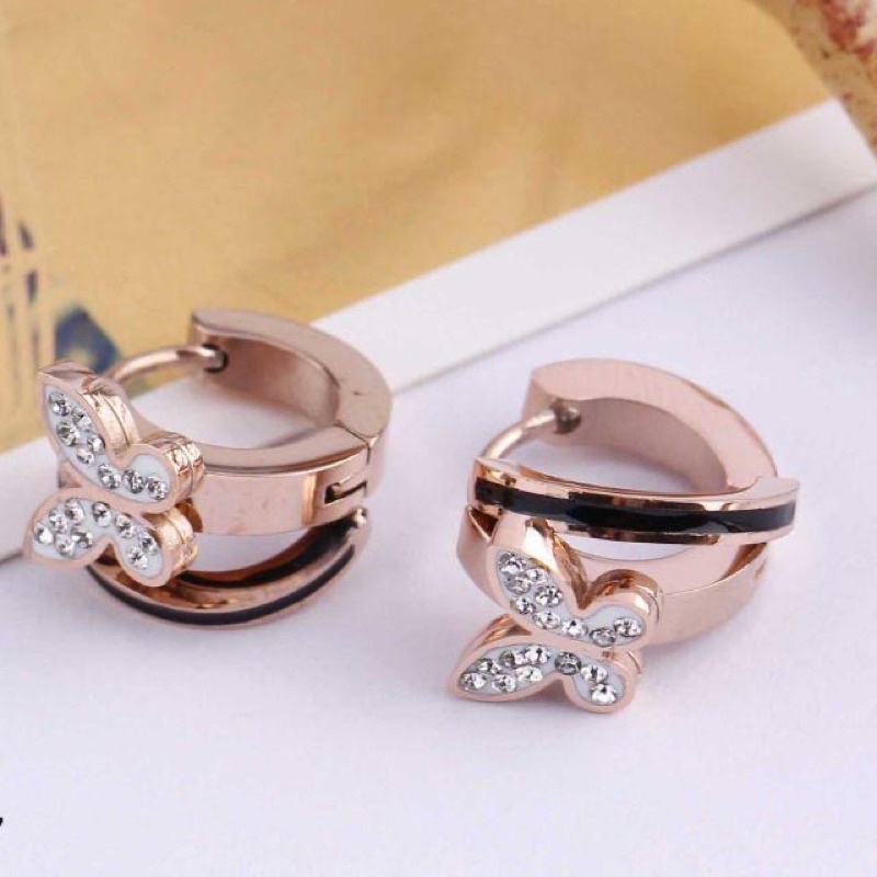 Anting Titanium Asli Jepit Permata Zircon Fashion Korea Stylish Anti Karat & Alergi MYG-238-E Gold