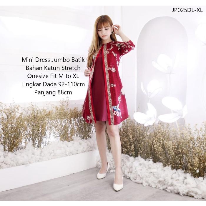 Baju Batik Flower Mini Dress Wanita Minidress Korea Bunga Fit M - Xl - Jp025Dl Red, Fit To Xl