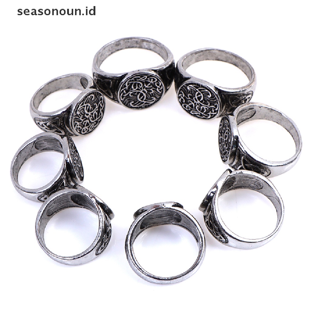 Cincin Desain Pohon Kehidupan Celtics Knotwork Bahan Stainless Steel Untuk Pria