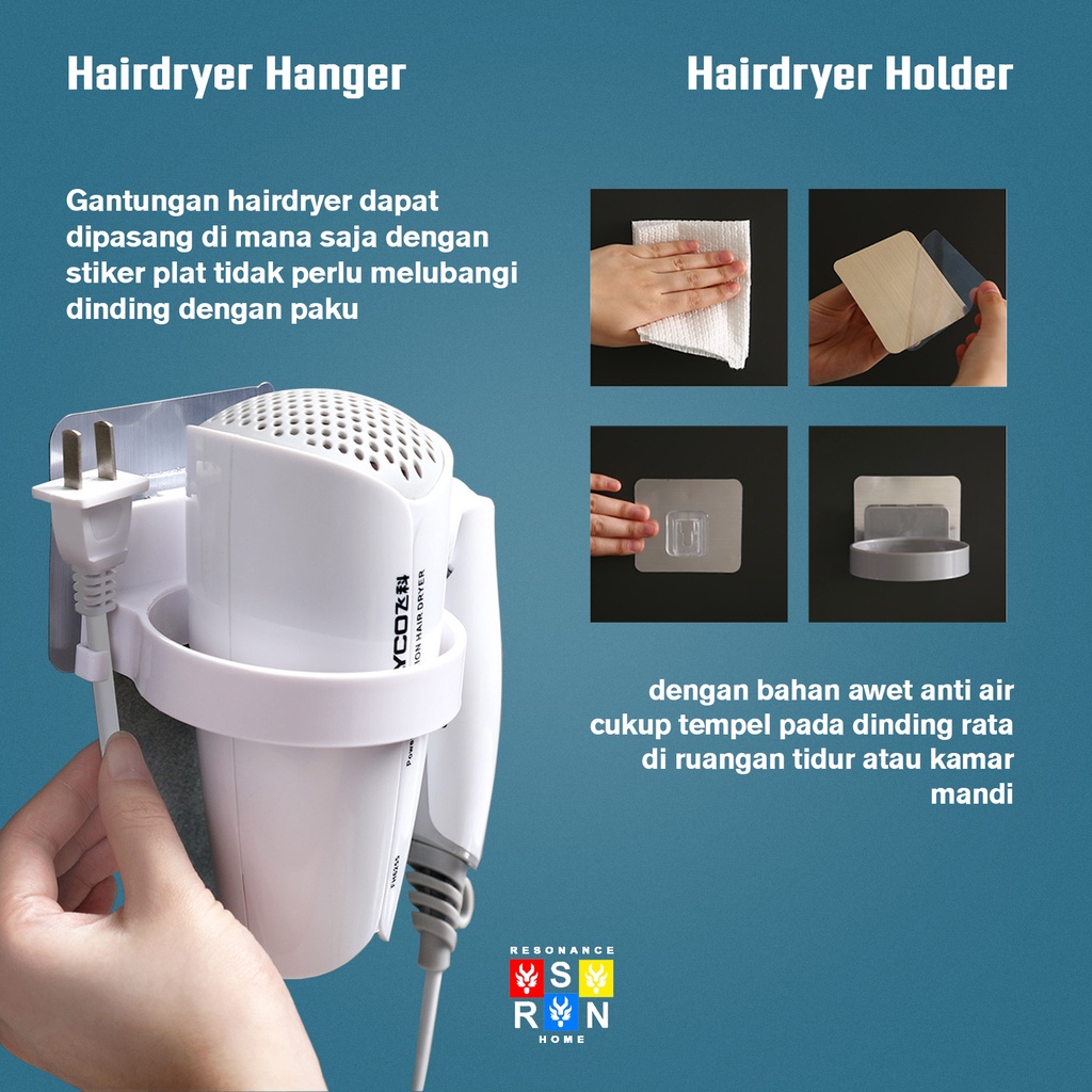 Gantungan Hairdryer Rak Holder Pengering Rambut Resonance Home