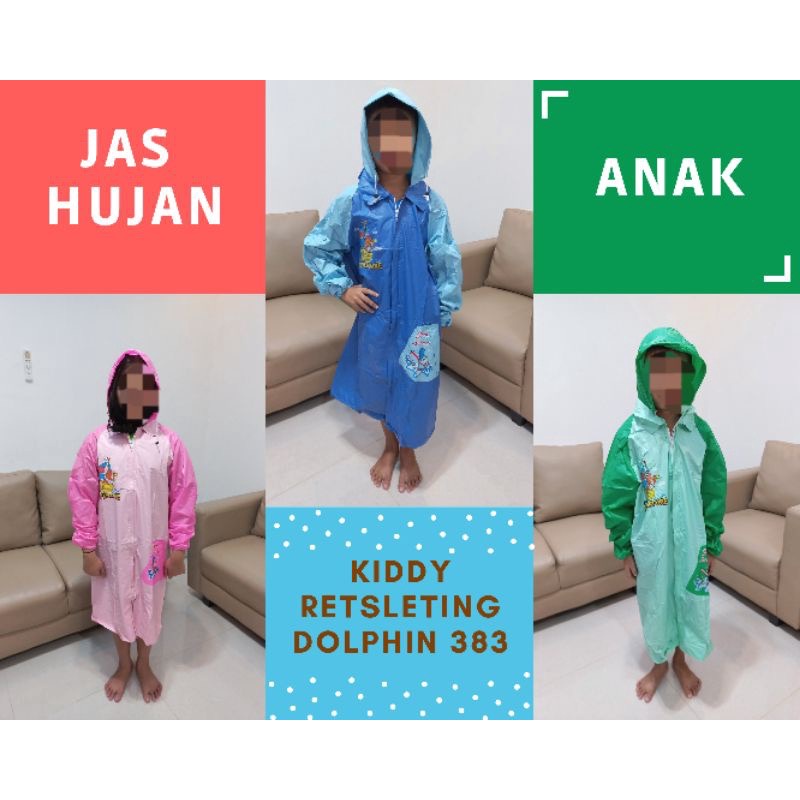 Jas Hujan Anak Terusan Dolphin Resleting Depan Model Baju Terusan Lengan Karet 4 5 6 7 8 9 10 Tahun