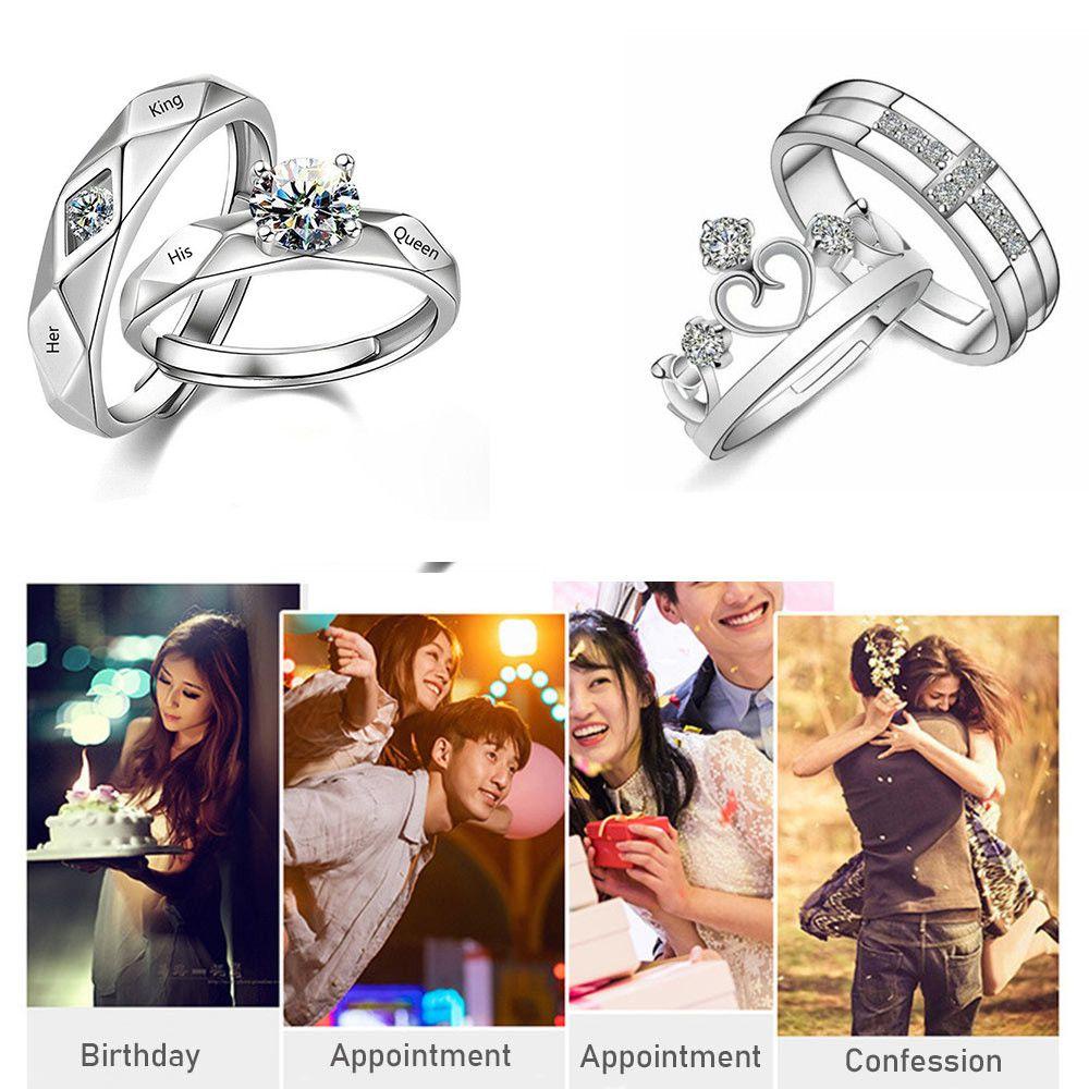 Preva 1pasang Cincin Couple Pasangan Hari Valentine King Queen Adjustable Berbentuk Hati