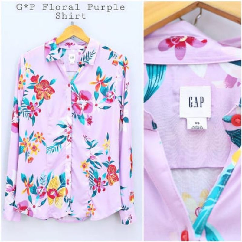 GAP Shirt Kemeja Blouse Floral Bunga Wanita women ungu purple Original