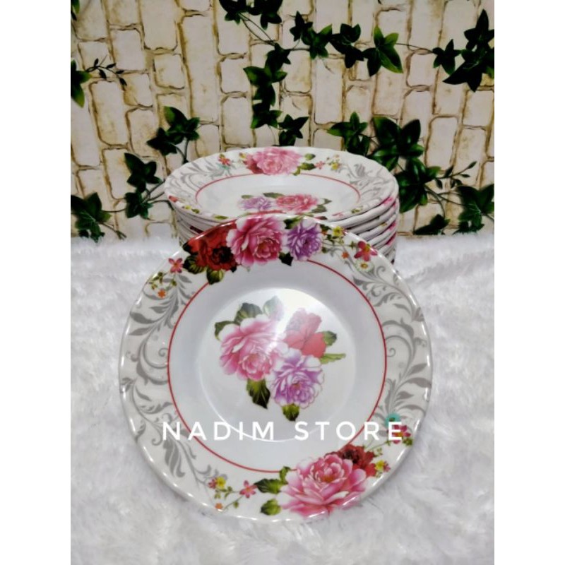 piring makan melamin 9 inc/ piring makan motif bunga