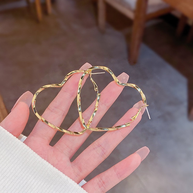 Anting 925 silver needle Bentuk Lingkaran Besar Hati Gaya Simple
