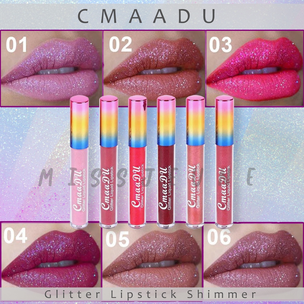 CMAADU Glitter Lipstik Tahan Air Tahan Lama Shimmer Merah Bibir Merah Muda