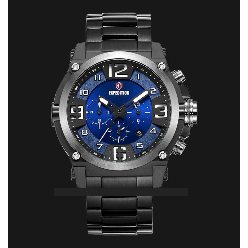Expedition E 6605 MC BEPBU Chronograph Men Blue Dial Black Stainless Steel Strap