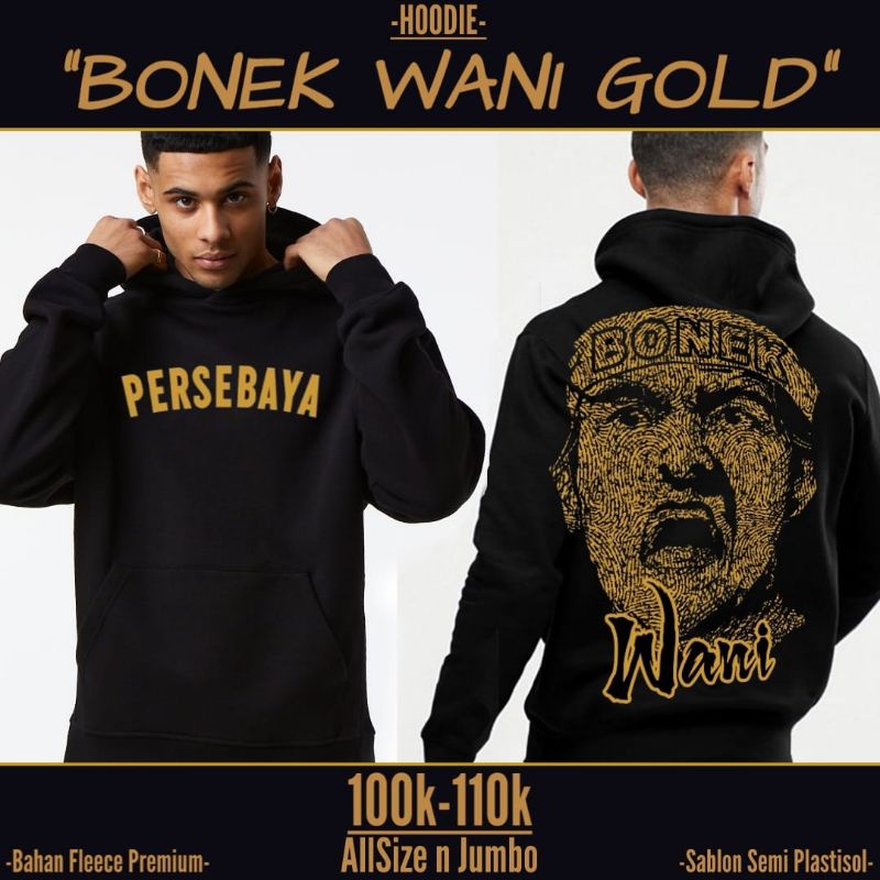 Jaket Hoodie Persebaya Bonek Wani Black Gold Sweater Bonita