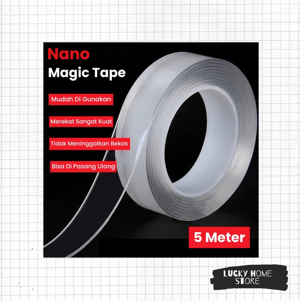 

NANO TAPE 5M TRANSPARAN DOUBLE TAPE 5 METER SOLASI SELOTIP BENING LEM AJAIB PEREKAT SERBAGUNA
