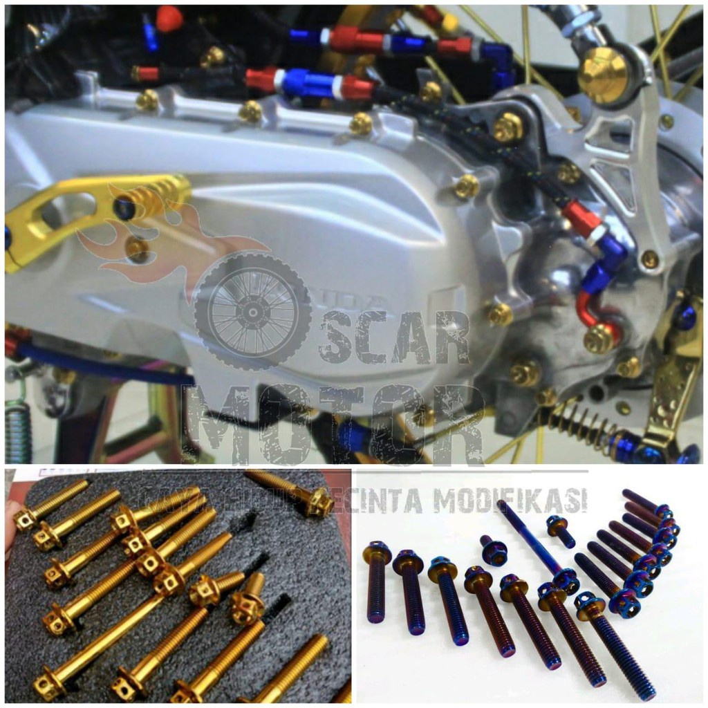 Baut Blok CVT Probolt Thailand Flower Gold - Blue Beat Scoopy Full Set flowers motor motor