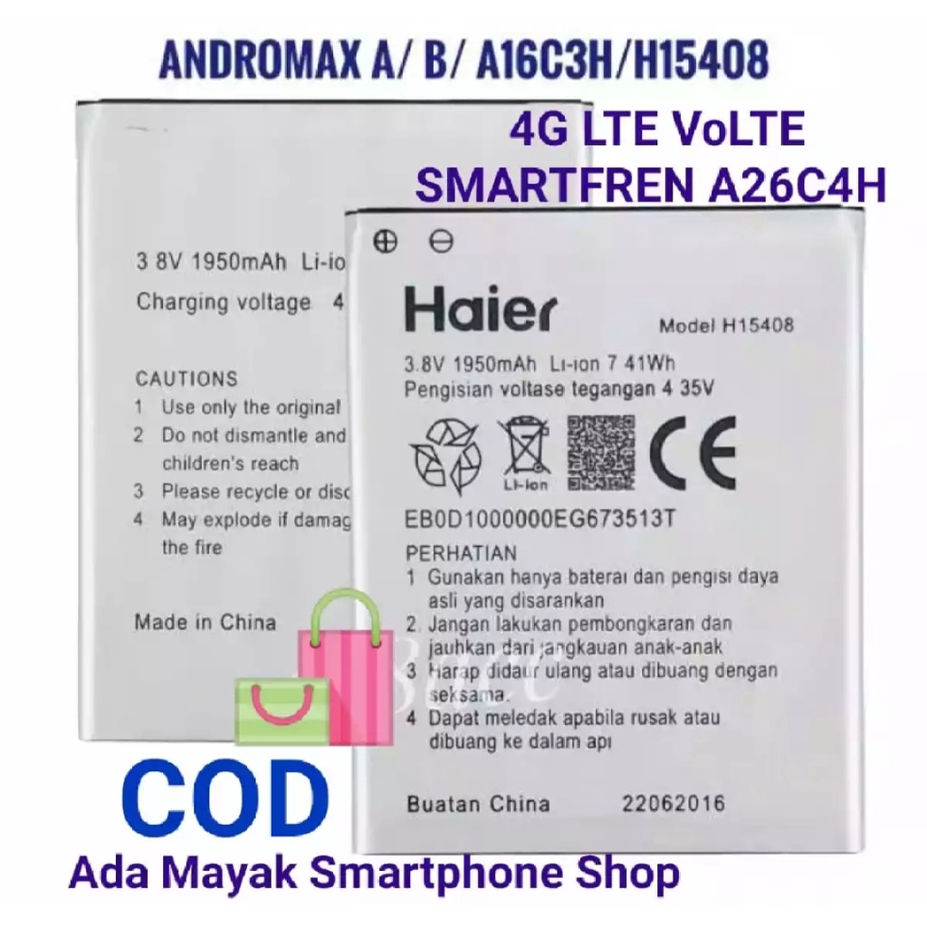 COD BATTERY ANDROMAX A / B 4G LTE Volte A16C3H / H15408 / A26C4H CAPACITY Android Gratis packing bubble wrap free batu batrai batre haier smartfreen smarpren hp android haier 4g lte volte bt baru