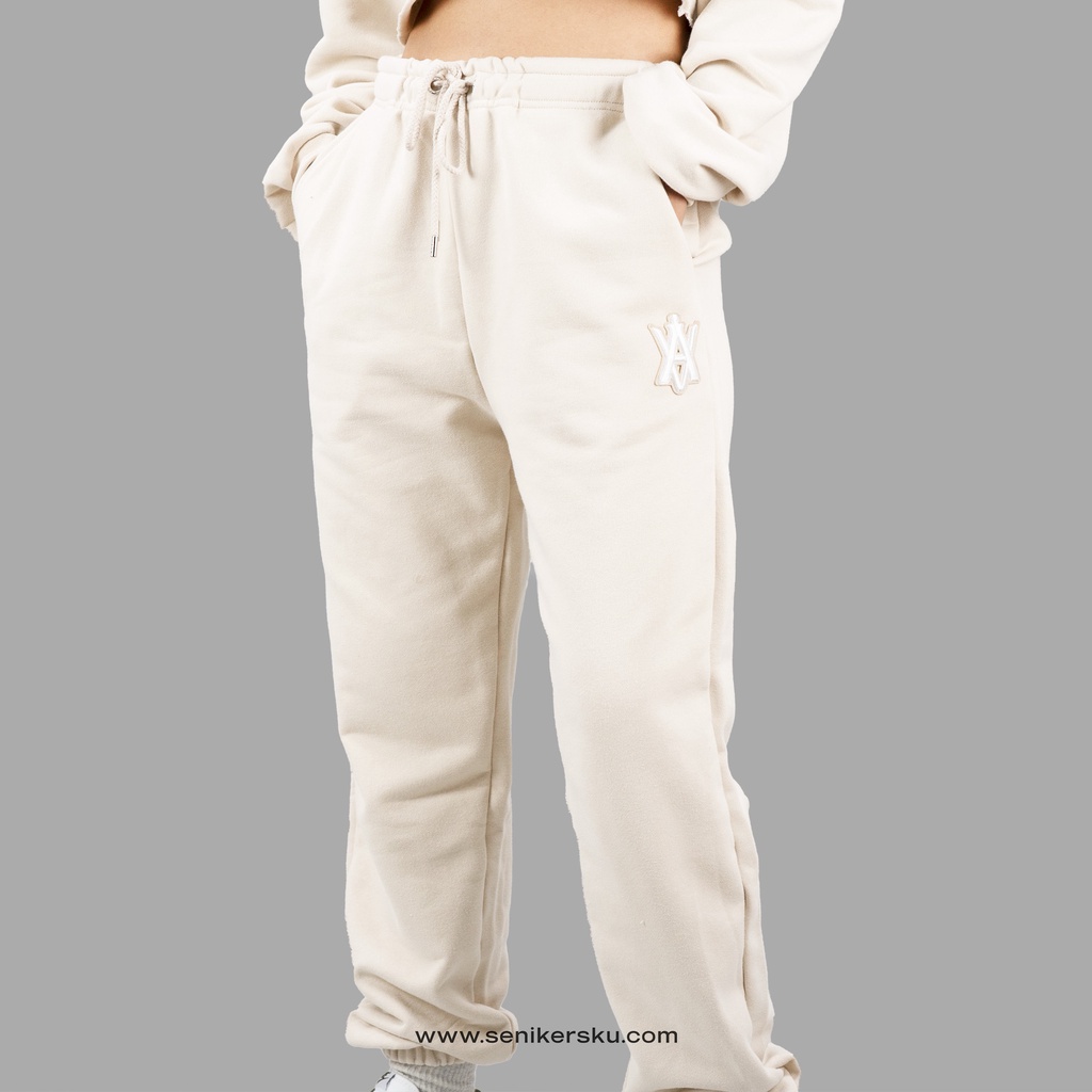 ADLV X Lisa A Logo Emblem Patch Beige Sweat Pants