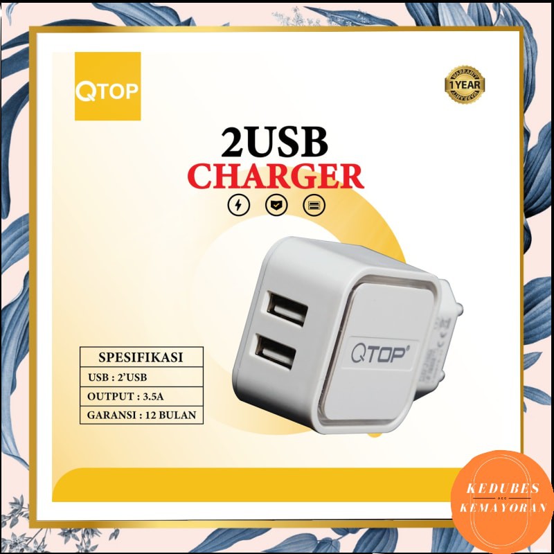 Batok Charger Qtop 2USB 3.5A LED / Adaptor led qtop [kk]