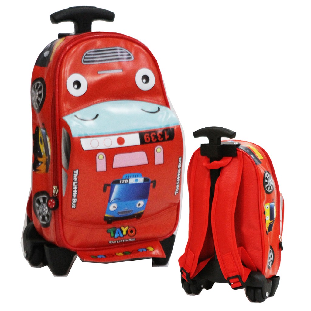 Tas Anak Sekolah Trolley PAUD Gambar Anak Bahan Kain Anti Air - Mobil Lengkap