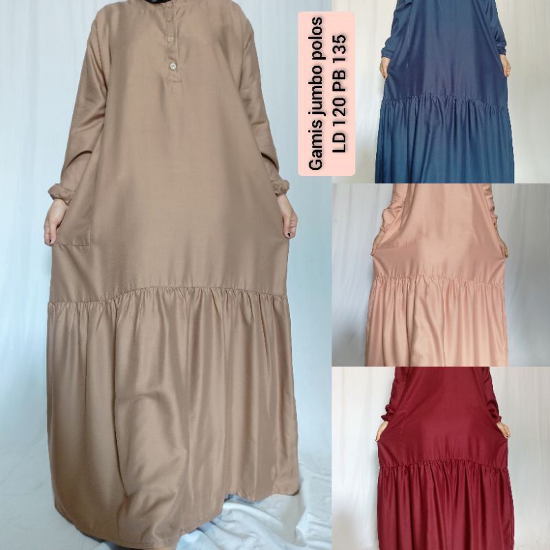 gamis dress panjang LD 110 jumbo LD 120 LD 130 busui friendly rayon premium Rayon twill ada saku lengan karet