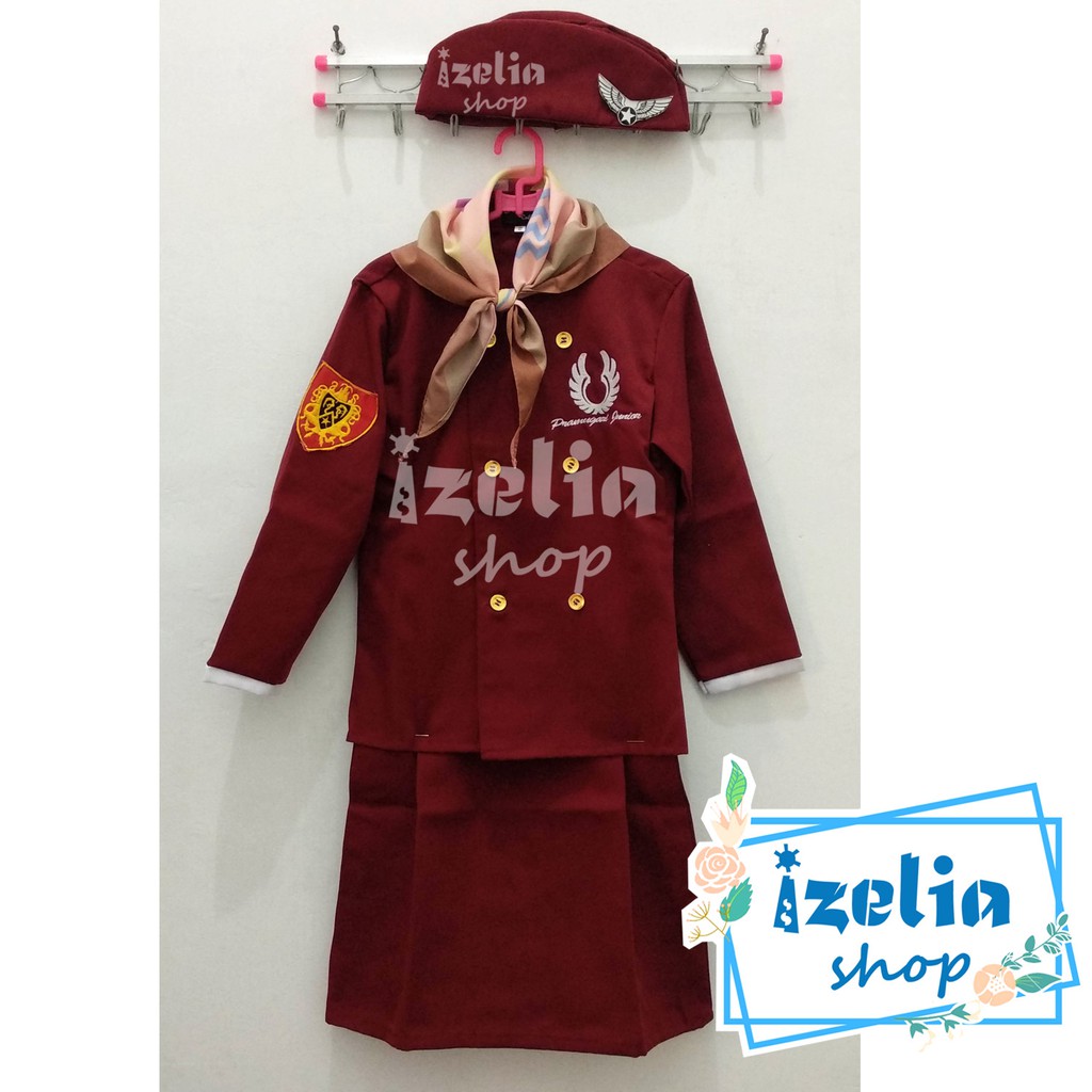 BEST SELLER KOSTUM PRAMUGARI ANAK MERAH - ROK PENDEK, LENGAN PANJANG