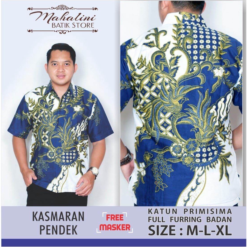 Kemeja batik lengan pendek warna putih biru / hem batik cowo warna putih / baju batik cowo terbaru warna biru / kemeja batik pria lapis furing / Batik Kasmaran putih