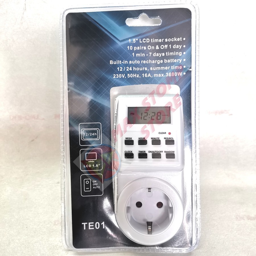 Timer Digital Stop Kontak Colok Saklar On Off Otomatis Lampu Mesin