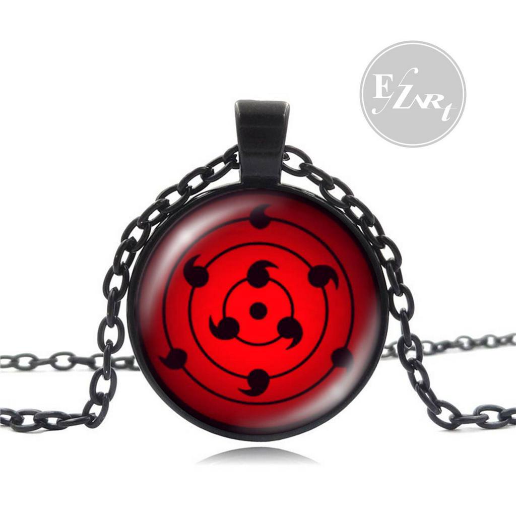 KALUNG RANTAI HITAM LIONTIN NARUTO MATA SHARINGAN RINNEGAN EYE 3D STAINLESS STEEL