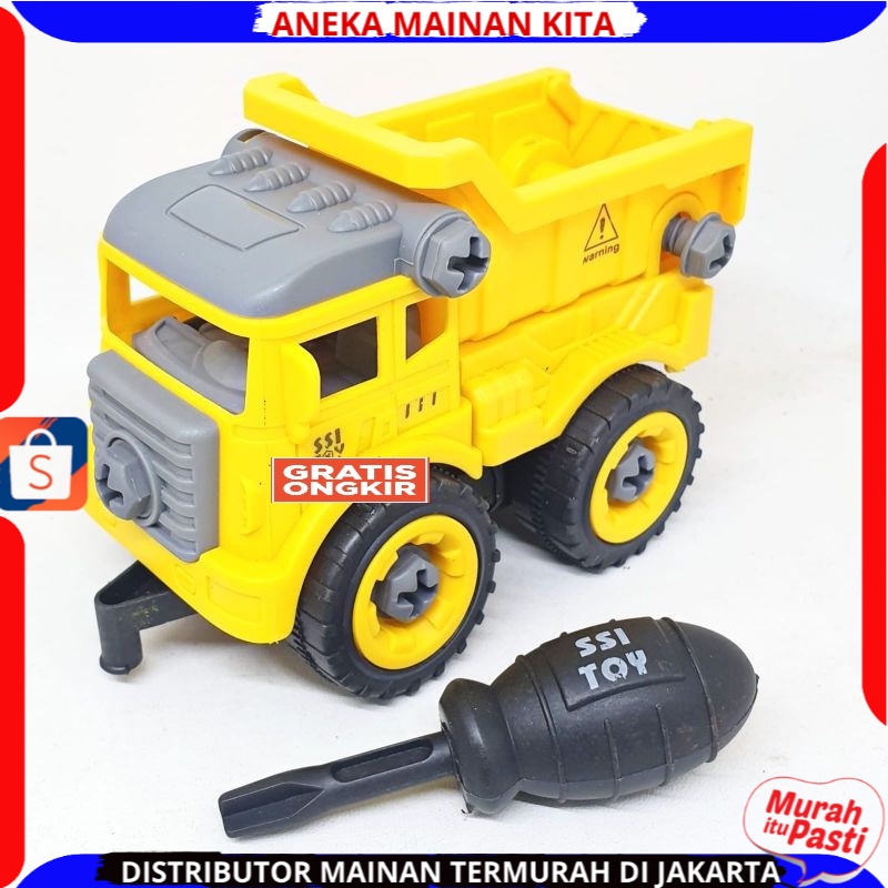 ( BISA COD ) PROMO Mainan Anak Mobil Truk Bongkar Pasang DIY Obeng Toy Car Mixer Truck 1 set Kemasan Kantong