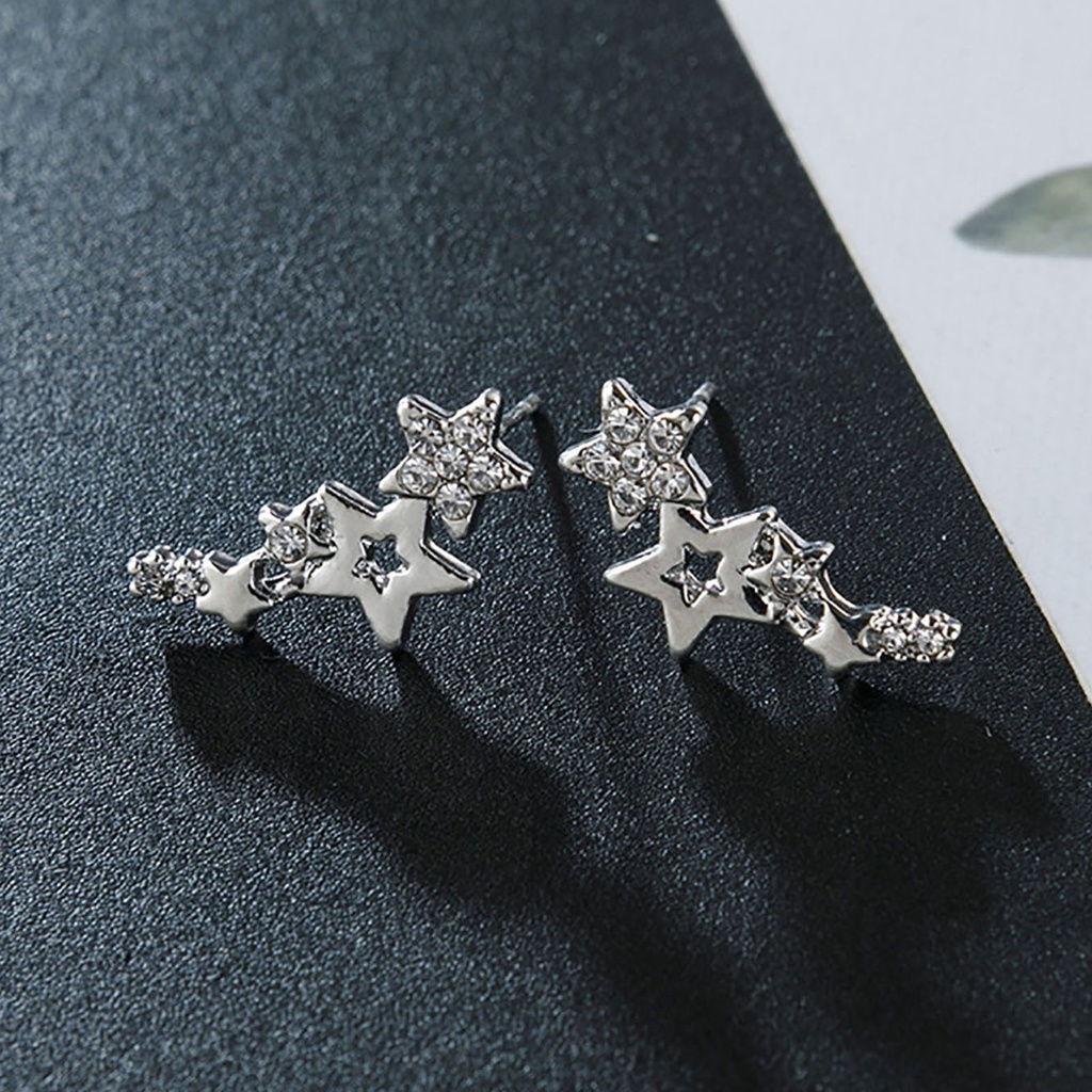 Hu Hu Hu Hu Hu Alat Bantu Pasang Kacamata♡ 1 Pasang Anting Stud Bentuk Bintang Aksen Berlian Imitasi Tahan Lama Untuk Wanita