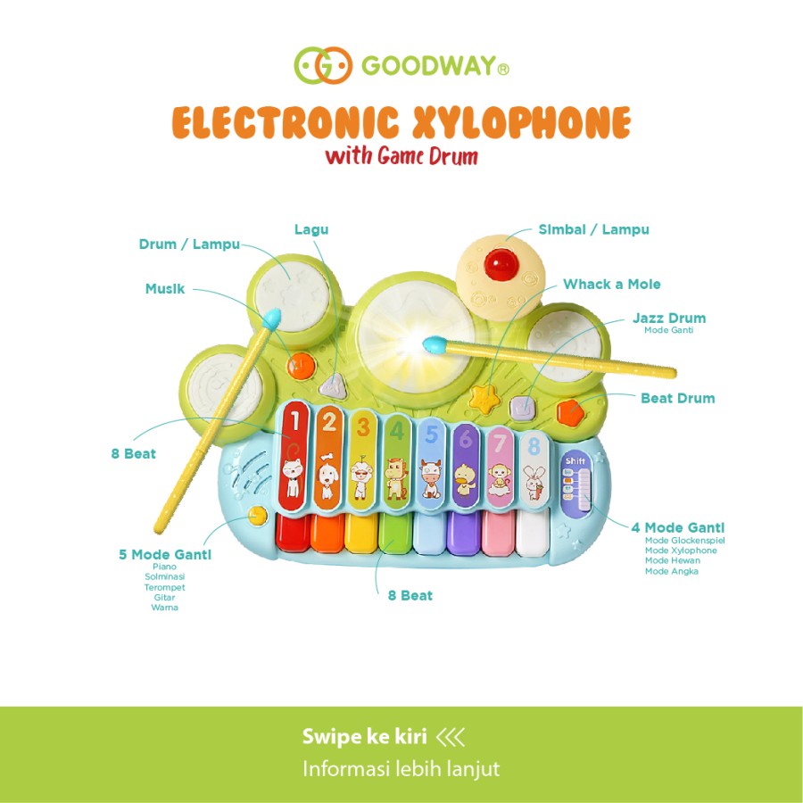 GOODWAY ELECTRONIC XYLOPHONE WITH GAME DRUM / GW3502