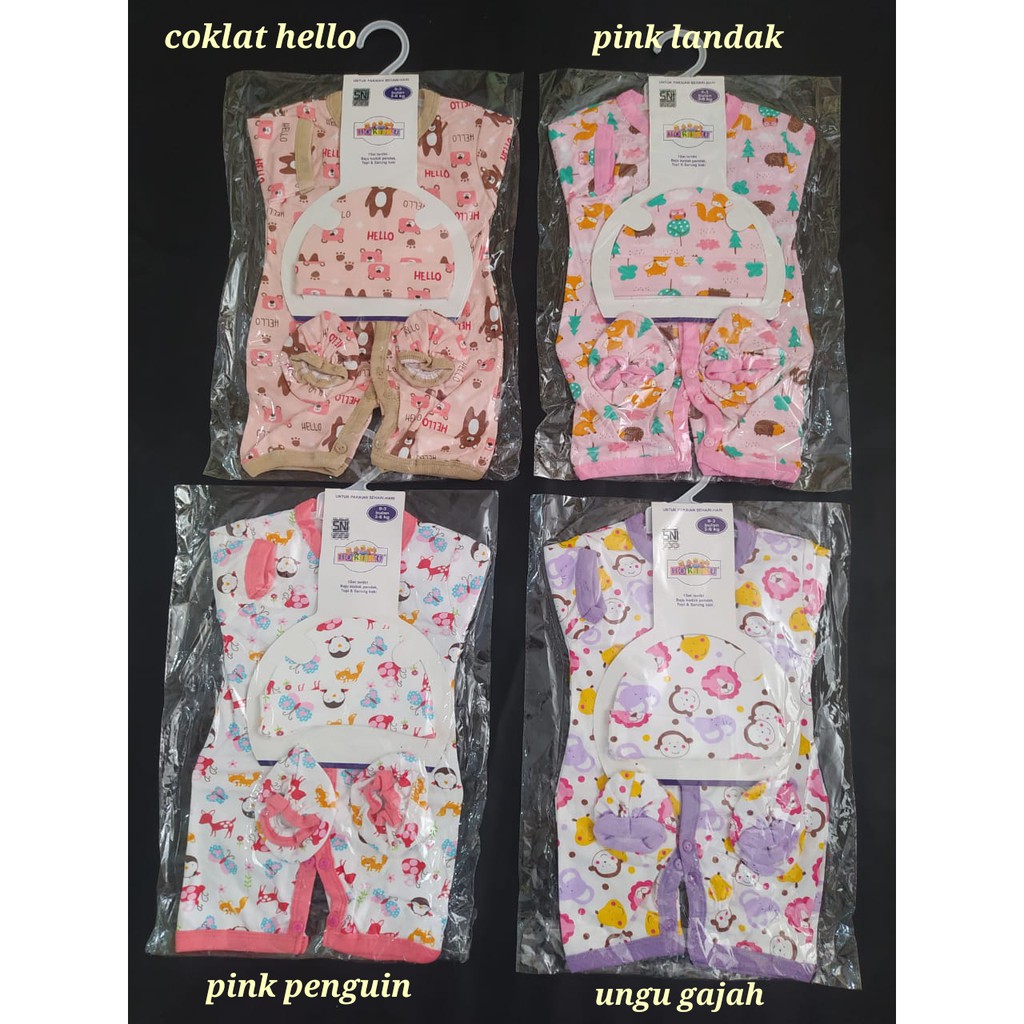 HOKIKU Set 3 in 1 romper segiempat kodok topi sarung kaki bayi newborn SNI Lembut