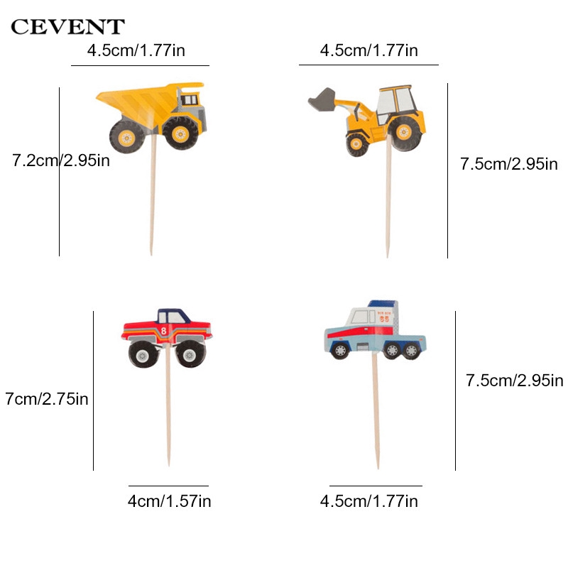 24pcs / Set Topper Kue Bentuk Traktor Excavator Untuk Pesta Ulang Tahun Anak