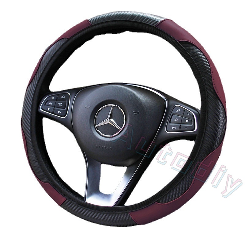 Semua Model Penutup Setir Mobil Top PU Leather Steering Wheel Cover 38cm Non-slip Serat Karbon Penutup Setir Mobil Mode Olahraga Aksesoris