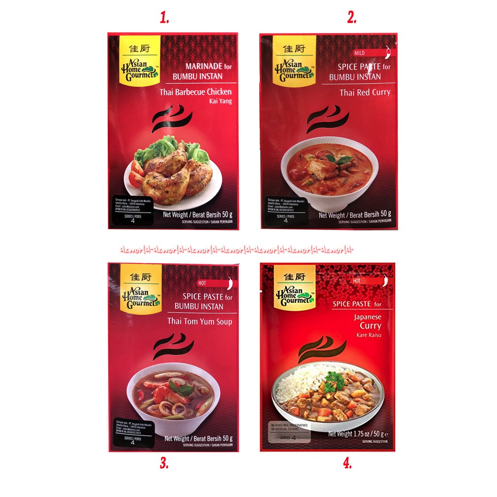 Asian Home Gourment Thai Berbecue, Red Cury, Tom Yum, Javanese Red Cury Bumbu Instan 50gr