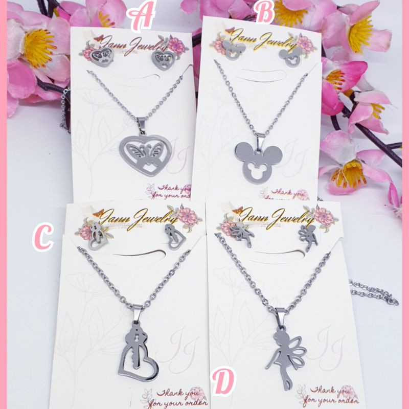 kalung titanium set giwang silver colour anti karat selamanya uk 45Cm