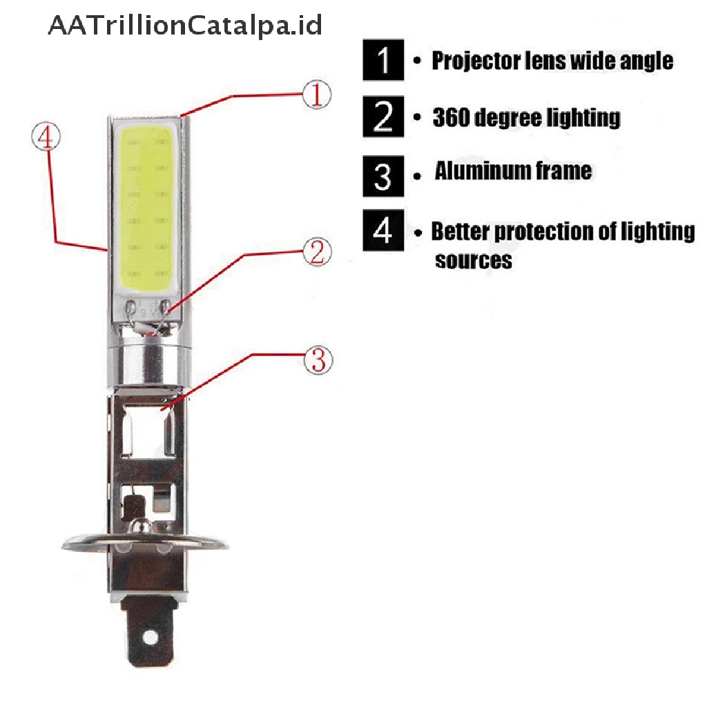 Aatrillioncatalpa 2PCS Lampu LED COB H1 Warna Putih Untuk Drlfog Lamp Mobil