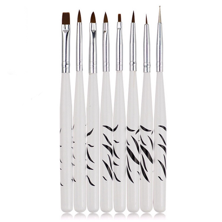 8Pcs Profesional Zebra Kuku Pena UV Gel Polandia Liner Sikat Pena Akrilik Bahasa Perancis Kuas Set Dotting Menggambar Lukisan Alat Salon