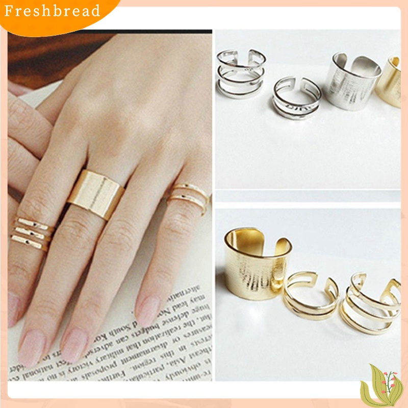 [Fresh] 3Pcs / Set Cincin Buku Jari Aneka Bentuk Warna Silver untuk Wanita