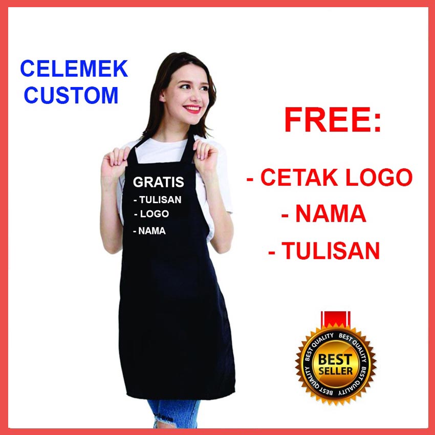 CUSTOM BORDIR SATUAN CELEMEK APRON MASAK DAPUR KAIN DRILL